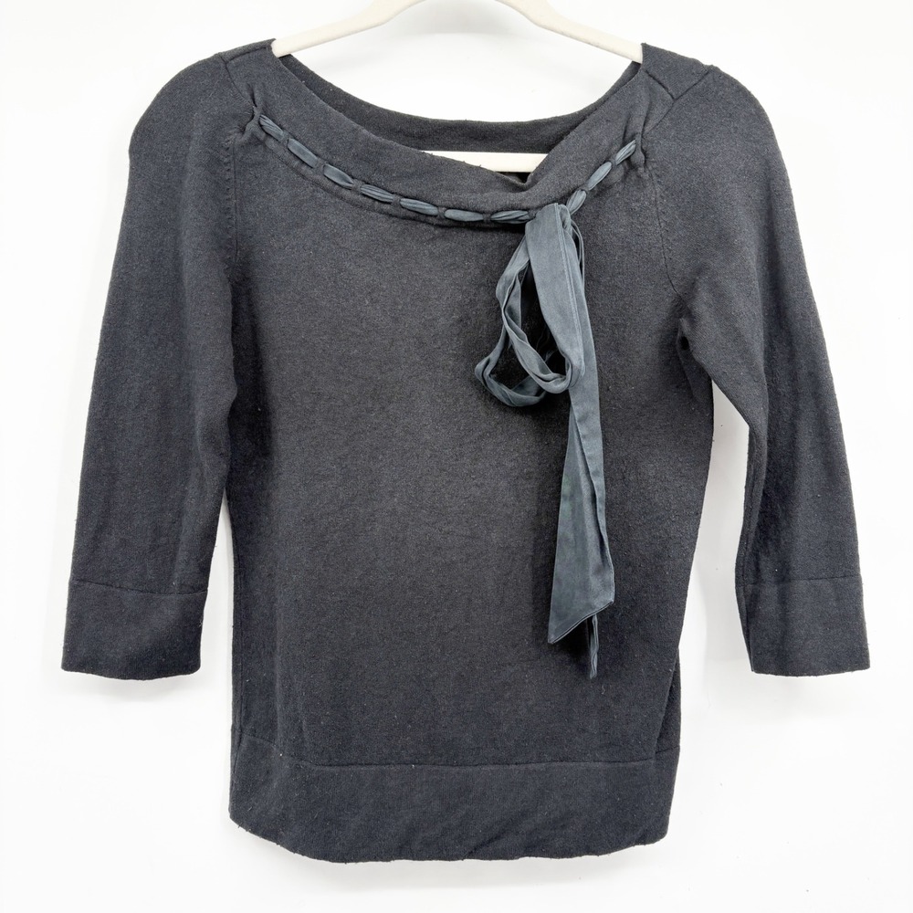 Express Womens Y2K Silk Merino Wool Blend Ribbon Tie Boat Neck Sweater Size M